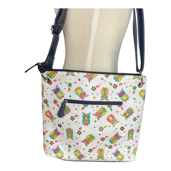 Stone Mountain Owl Print Navy and White Leather Crossbody - Picture 3 of 9
